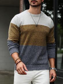 Manfinity Homme Pull à manches longues simple et quotidien pour homme avec blocs de couleurs - Multicolore - Voir 1