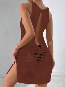女式纯色简约无袖罩衫 夏季 - 鏽棕色 - 查看 2