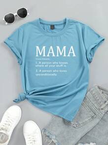 SHEIN LUNE Damen Lässiges Rundhals T-Shirt mit Kurzarm und Buchstabe Muster, Sommer