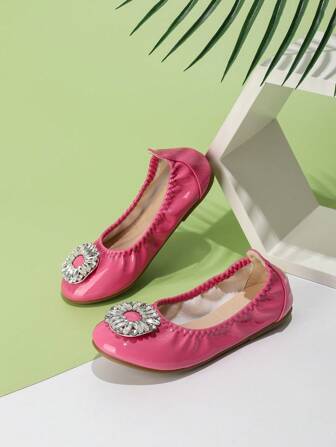 Silver Rhinestones Decor Comfortable Flats Princess Shoes For Girls, New Design