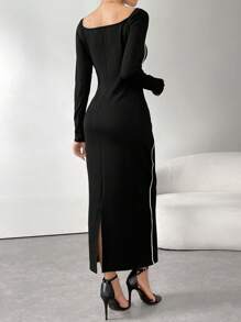 Modelyn Vestido ajustado con ribete de contraste para damas de Chongqing - Negro - Ver 2