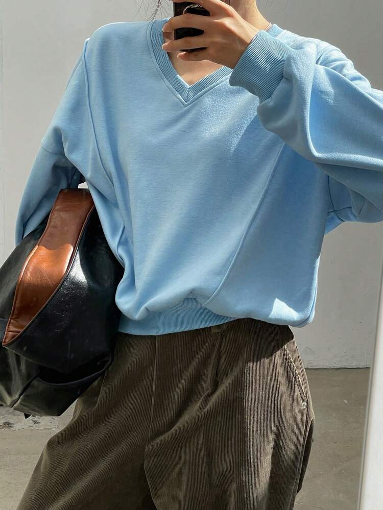 Women's Loose Fit, Warm Fleece V-Neck Sweatshirt,Fall Women Clothes,Winter