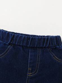 男婴休闲熊和字母印花短袖上衣搭配破洞牛仔裤套装，春夏 - 深色水洗藍 - 查看 7