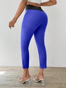 SHEIN Clasi 女款純色簡約十字設計休閒長褲 - 寶藍色 - 查看 2