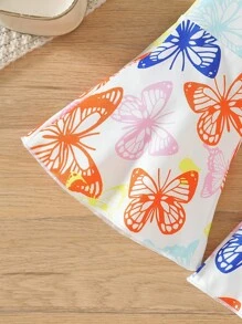 Conjunto de niña con camiseta de tirantes con volantes naranjas y pantalones acampanados, para 4-7 años, ropa casual de verano, esenciales de moda - Naranja Quemada - Ver 5