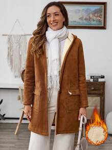 EMERY ROSE 女士休闲保暖连帽夹克，适合秋冬季 - 棕色 - 查看 1