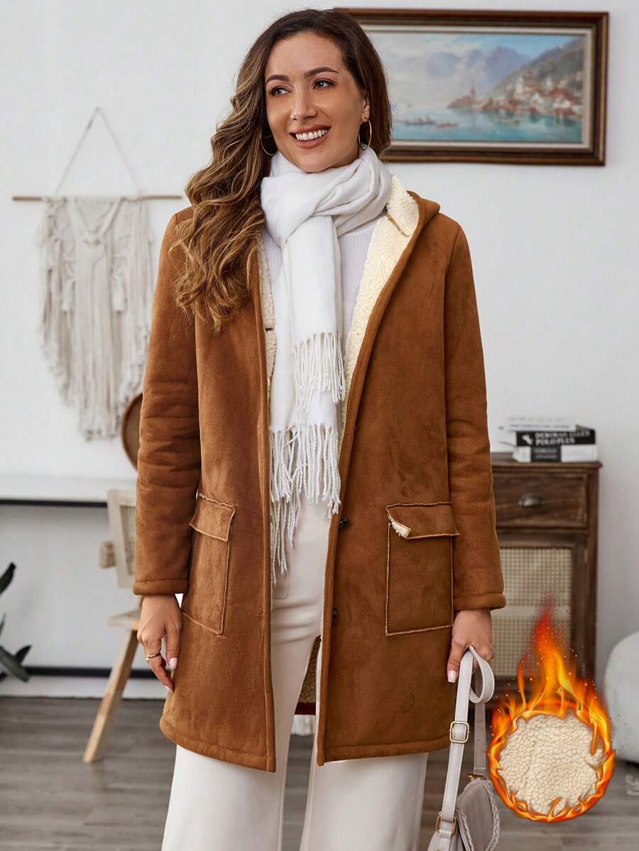 EMERY ROSE 女士休闲保暖连帽夹克，适合秋冬季 - 棕色 - 查看 1