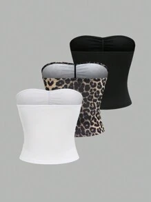 Sweetra Women's Ruched Backless Cropped Tube Top, Summer Y2K  - Multicolor - View 2