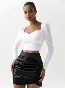 Chiquease Váy mini xếp ly da PU gợi cảm tôn dáng - màu đen - Xem 5