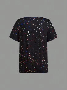 SHEIN Conjunto de 4 peças para meninos, camisetas soltas, casuais, com estampa gráfica, gola redonda, manga curta