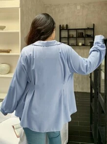 Dazy Plus Plus Size Plain Color Cinched Waist Shirt, Spring/Summer/Autumn