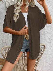 SHEIN LUNE Women's Solid Color Casual Short Sleeve Cardigan