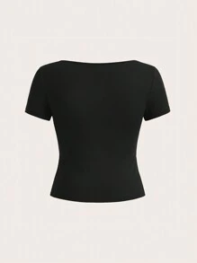 SHEIN EZwear 3 件大码女式黑色、白色和蓝色短袖短款休闲修身 T 恤，适合夏季 - 彩色 - 查看 3