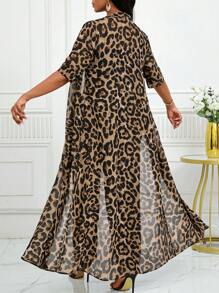 SHEIN Lady Autumn And WinterElegantblackbrownleopardWoven PrintLong SleeveLong Women Blouses&Wovenleopard PrintWomen Pants - Multicolor - View 3