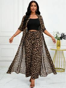 SHEIN Lady Autumn And WinterElegantblackbrownleopardWoven PrintLong SleeveLong Women Blouses&Wovenleopard PrintWomen Pants - Multicolor - View 6