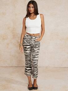 Forever 21 Women's Zebra Print Flared 3/4 Length Pants - Multicolor - View 5