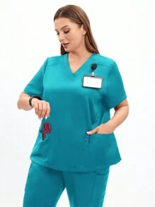 TaskEZ Đồng phục dành cho nữ cỡ lớn, Áo trên, Quần áo làm việc ở thẩm mỹ viện,-Tẩy tế bào chết-Tẩy tế bào chết y tá-Đồng phục tẩy tế bào chết-Tẩy tế bào chết cho phụ nữ-Bộ chà-Quần chà mặt trên cùng,Chuyên nghiệp cho doanh nhân,Quần yếm dành cho doanh nhân bình thường Plus - Màu xanh lam - Xem 5