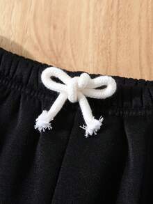 1 件装年轻男孩休闲足球图案保暖运动裤，适合返校、郊游、运动、秋冬季节 - 黑色 - 查看 3