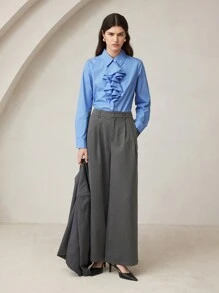 BizChic 女式休闲宽松阔腿裤，带口袋，复古街头时尚裤 - 深灰色 - 查看 2