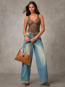 SHEIN BAE Body de mujer versátil de piel PU de color marrón/Body marrón/Body con corset