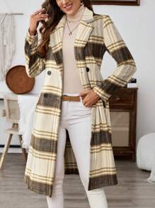 EMERY ROSE Women's Lapel Collar Long Sleeve Pockets Plaid Design Elegant Woolen Coat - Multicolor - View 6
