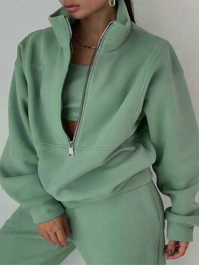 Maweii Plus Zip Front Sweatshirt & Sweatpants