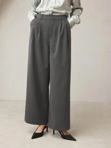 BizChic 女式休闲宽松阔腿裤，带口袋，复古街头时尚裤 - 深灰色 - 查看 1