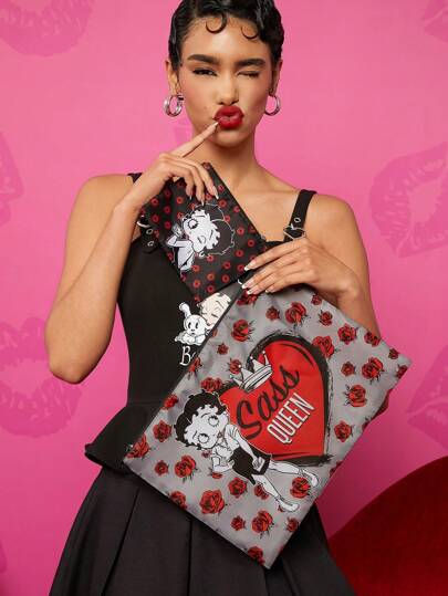 Betty Boop x SHEIN 2 st förvaringspåsar med tecknade figurer och blommor för höstdekorationer, presenter, bohemiska vibbar, presentidéer, fest, helgdag, alla hjärtans dag