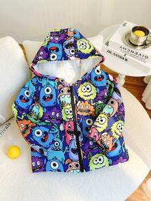 SHEIN Áo khoác có mũ trùm đầu in hình quái vật dễ thương cho bé trai từ 4-7 tuổi, thích hợp mặc khi đi chơi và đi học vào mùa đông, mùa thu và mùa xuân - Nhiều màu - Xem 1