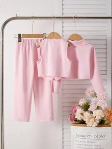 2 pièces/set Ensemble veste blazer courte rose décontractée chic et pantalon pour petites filles, tenues assorties mère-fille (vendues séparément) - Rose bonbon - Voir 2