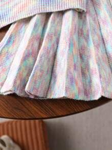 2 件套少女渐变色荷叶边下摆毛衣和百褶裙套装，2024 年秋冬新品 - 彩色 - 查看 6