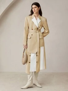 BizChic Women's Lapel Long Sleeve With Belt Elegant High Waist Patchwork A-Line Asymmetrical Skirt - Multicolor - View 7
