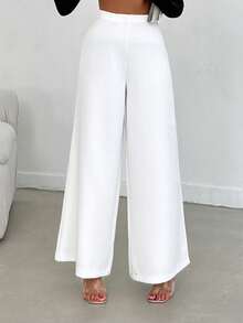 EURMUSE Damen elegante weiße Hose mit weitem Bein - Weiss - Übersicht 5