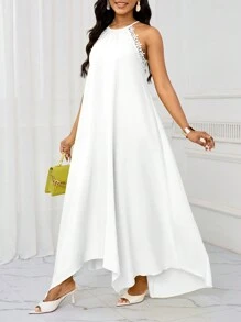 SHEIN Lady Holiday Dresses Wedding Guest Dress Women's Dresses Summer Women Dresses Holiday Leisure Long Suspender Dress - White - View 5