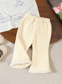 SHEIN Baby Girls Winter Faux Rabbit Fur Thermal Lined Flared Pants - Multicolor - View 2
