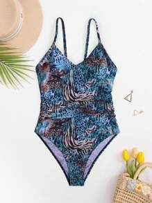 1pc Women Printed Pattern One Piece Bathing Suit Summer - Multicolor - View 4