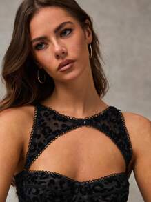 SHEIN BAE Gorset z nadrukiem w panterkę, czarny, odpinany, świąteczny, odzież koncertowa/stroje na randki/topy, urocze topy, seksowny, pusty, seksowny gorset, kostium na Halloween, jesienne ubrania damskie, stroje na festiwal Rave - Czarne - Zobacz 3