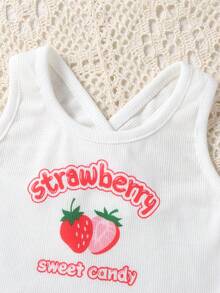 Débardeur décontracté pour bébé fille blanc/rose/fuchsia à rayures et imprimé lettre & fraise - Multicolore - Voir 4