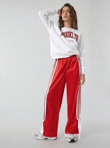 Easelle Quần ống rộng satin màu đỏ của phụ nữ - Đỏ - Xem 6