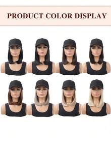 Baseball Cap With Synthetic Hair Extensions 10 Inches Straight Short Bob Hairstyle Adjustable Wig Hat For Women Girls - Multicolor - View 5