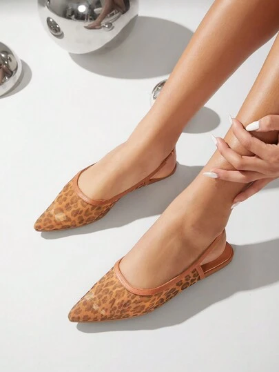 SHUZIA Women's Minimalist Point Toe Sling Back Slip On Mesh Leopard Flat 2024 Spring Shoe's