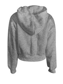 INAWLY Áo nỉ dài tay có dây kéo màu trơn cỡ lớn có mũ trùm đầu - Xám - Xem 2