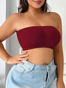Plus Size Solid Color Seamless Comfortable Tube Top Bra - Burgundy - View 4