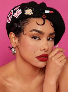 Betty Boop x SHEIN Set de 2 broches con personaje de dibujos animados y labial con cristales de strass, regalos