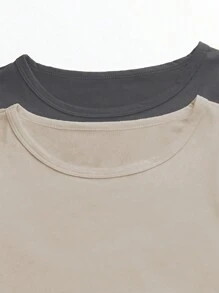SHEIN Unity Bộ áo thun crop top màu trơn thông thường cho mùa hè - Màu xám đen - Xem 4