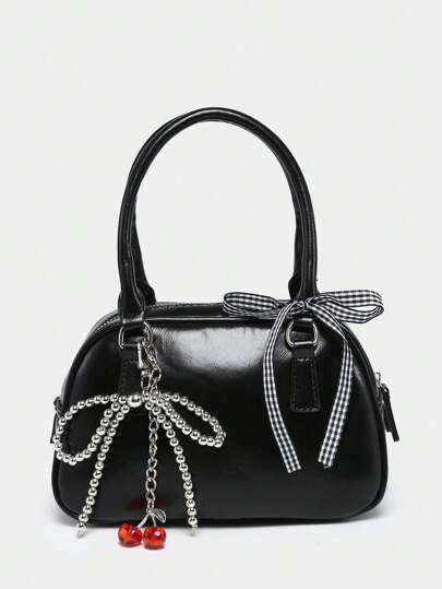 Kawaii Borsa a mano mini con decorazione a fiocco e perle, stile da ballo carino per donne per San Valentino