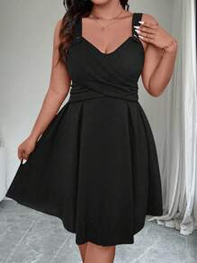 Calvaya 大码休闲裹身式夏季连衣裙 - 黑色 - 查看 3