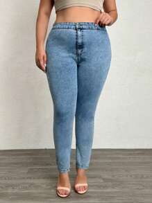 RueChic 97% CottonPlus Front Pocketless Skinny Jean - Light Wash - View 3