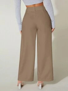 SHEIN PETITE 高腰阔腿夏季连衣裙裤子 - 咖啡棕 - 查看 2