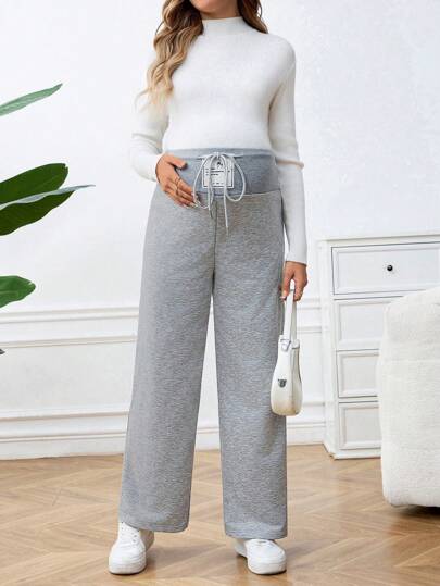 SHEIN Ciążowe luźne spodnie w kształcie motylka, długie proste spodnie z wysokim stanem